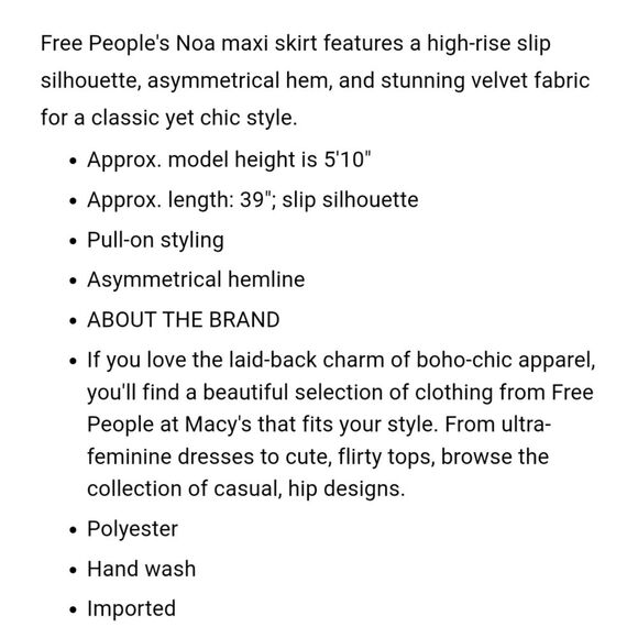 NWT|Free People Hay There Noa Velvet Slip Maxi Skirt, SMALL - Picture 2 of 7